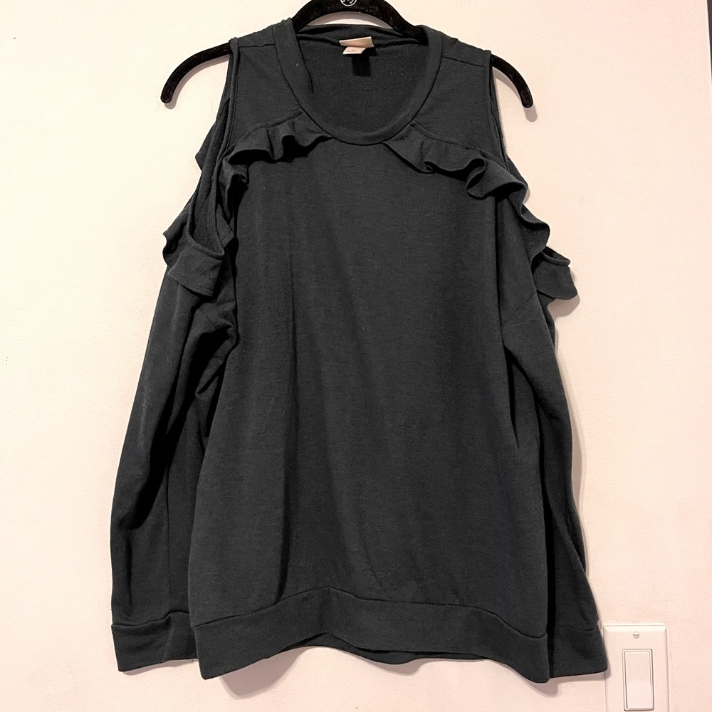 🌹3/20 Mossimo Ruffle Cold shoulder Top Gray - Picture 4 of 6